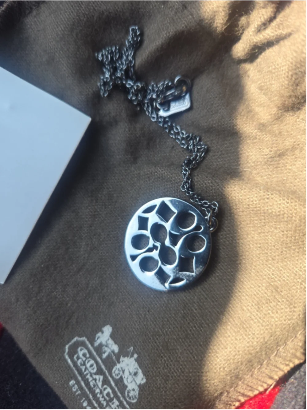 Women's Coach Black & Silver Crystal Logo Pendant Necklace, One Size